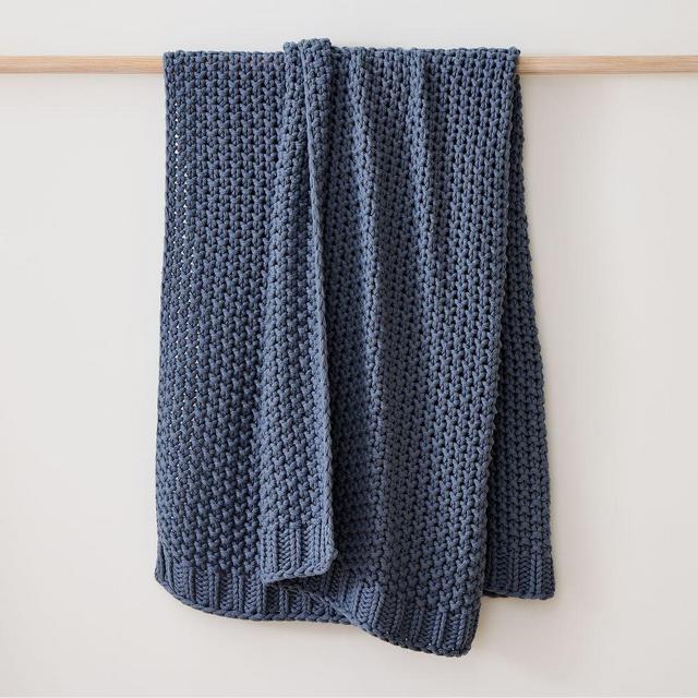 Chunky Cotton Knit Throw, 50"x60", Marina Blue
