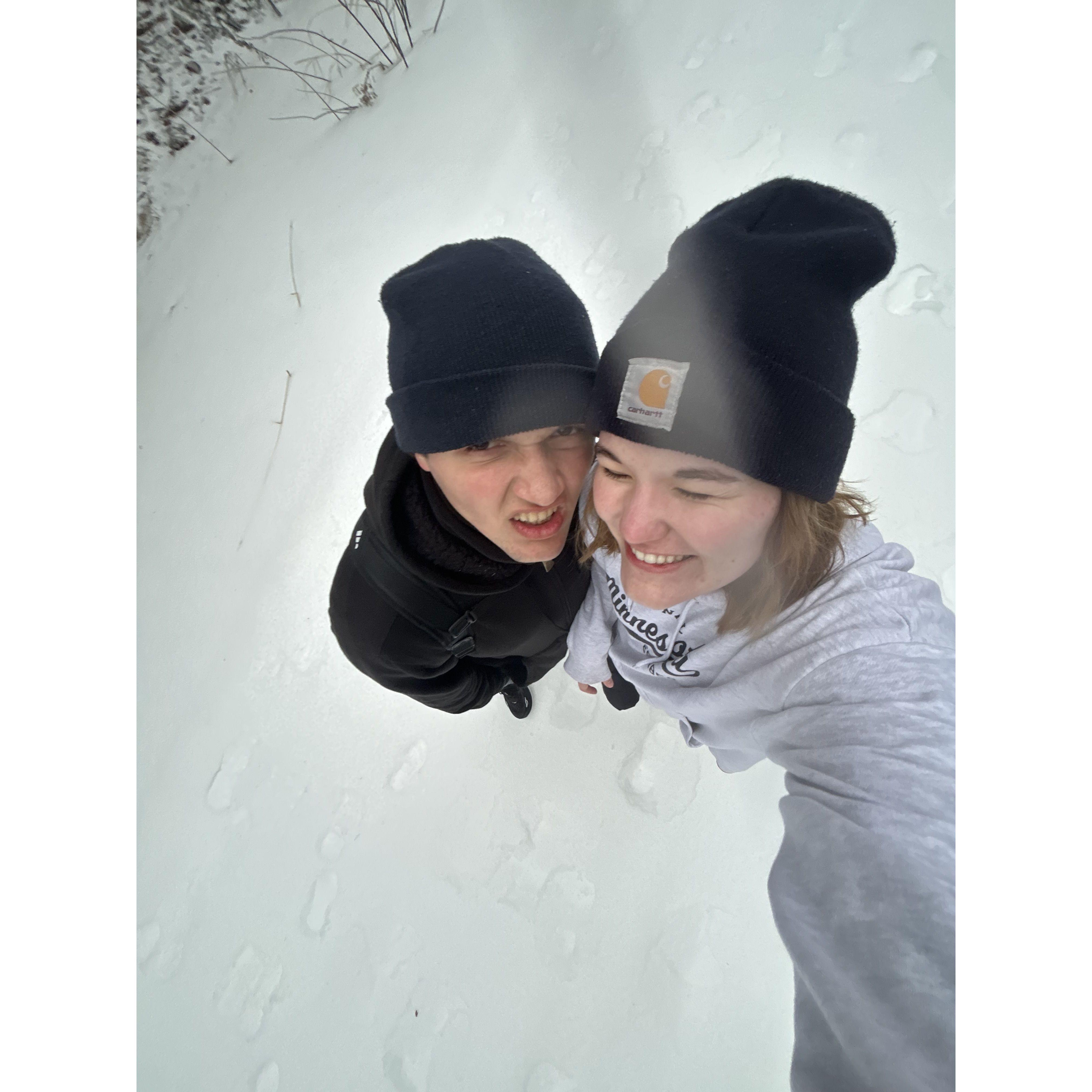 Winter hiking together
