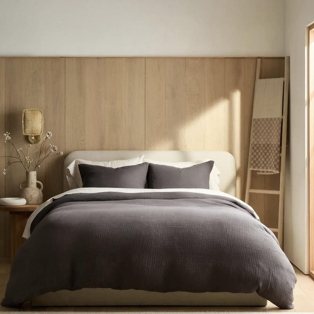 Organic Airy Gauze Duvet Cover Set - Charcoal, King/Cal King