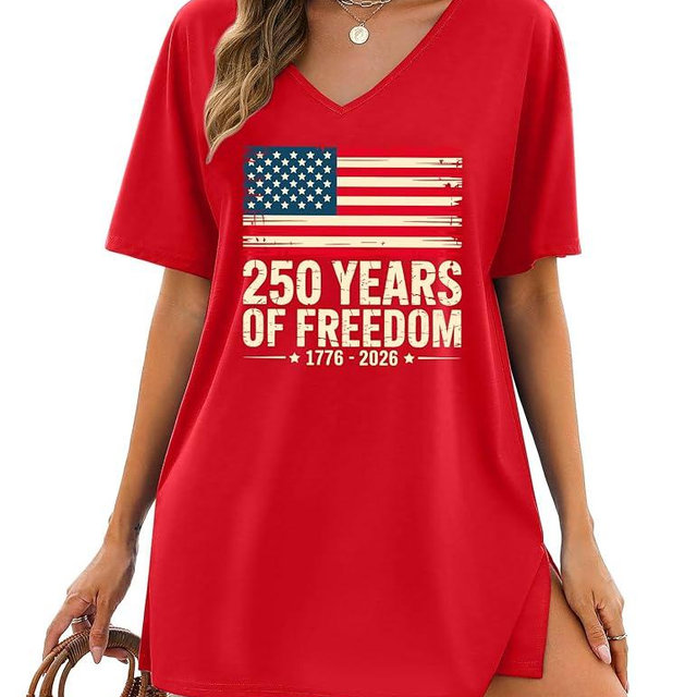 PECHAR 4th of July Shirts Women American Flag Dresses Patriotic USA Flag Tees V Neck Beach Swimsuit Coverup
