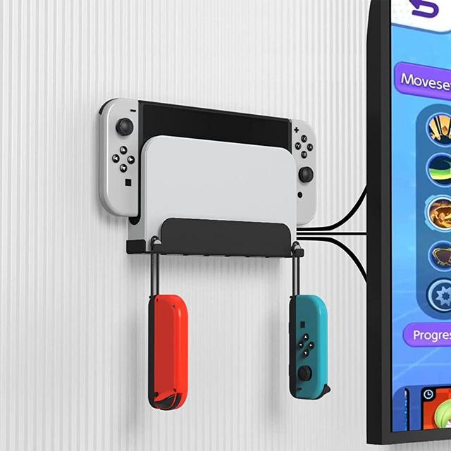 KUNSLUCK Wall Mount for Switch/Switch OLED, Metal Material Wall Mount Holder with Hooks for Hanging Joy-Cons, Safely Store Your Switch Console Near or Behind TV (Black)