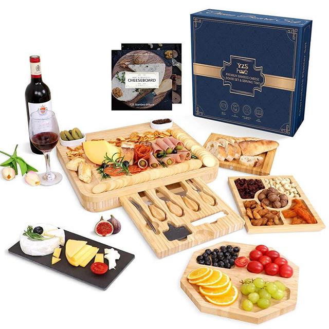 Large Charcuterie Cheese Board and Knife Set, 3 Drawers Kitchen Charcuterie Platter & Large Serving Tray - House Warming, Anniversary Wedding Gifts for Couple, Bridal Shower Gift for Women