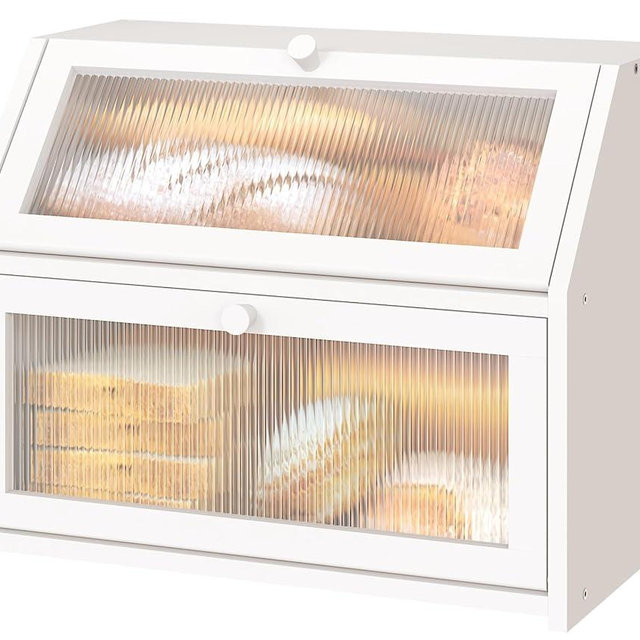 Vriccc Bread Box for Kitchen Counter, Large Bamboo Wood Bread Box, White Bread Storage Container