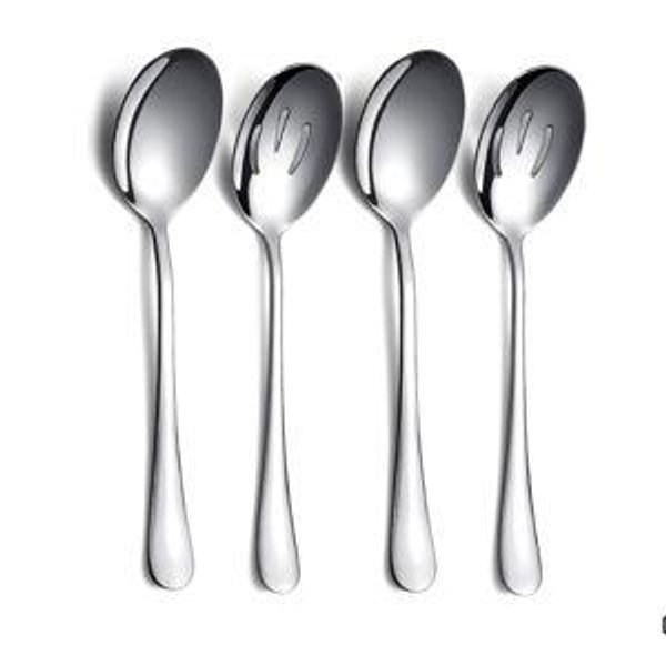 Kyraton 4-Piece Stainless Steel Serving Utensil Set - 2 Serving Spoons and 2 Slotted Spoons