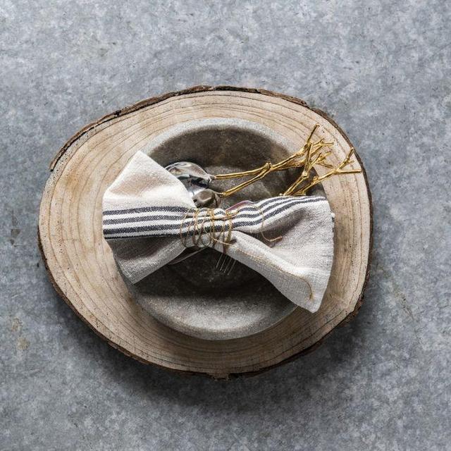 Black and Cream Cotton Striped Napkins - Set of 4