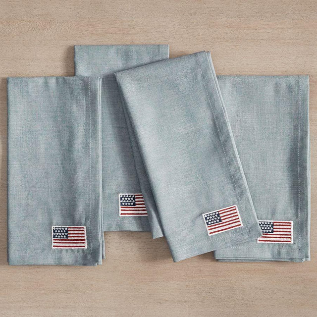American Flag Solid Cotton/Linen Napkins, Set of 4 - Chambray