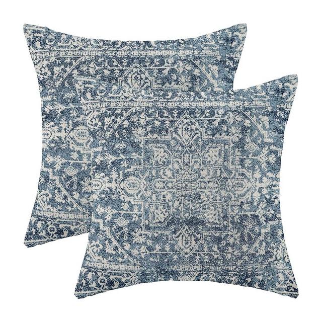 Gohdiwh Boho Pillow Covers 18x18 Set of 2, Blue Carpet Pattern Decorative Throw Pillows Linen Ethnic Design Farmhouse Cushion Pillow Covers for Sofa Couch Outdoor Decor