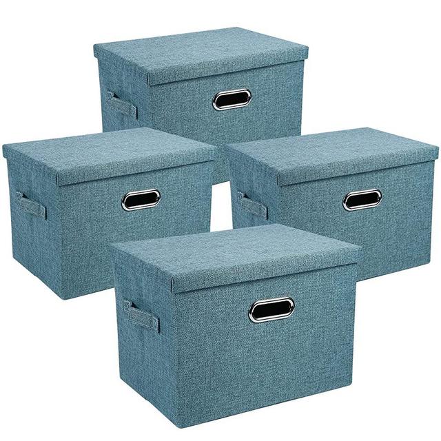 4 Pack Decorative Storage Boxes with Lids Storage Baskets for Shelves, Closet organization Bins for Office, Bedroom, Closet, Toys (Teal)