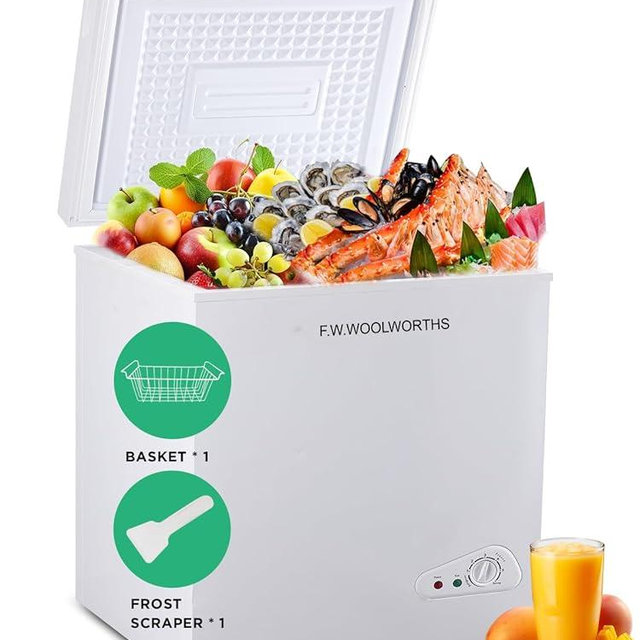 F.W.WOOLWORTHS 5.0 Cu.Ft Chest Freezer, Deep Freezer Adjustable 7 Thermostat, Compact Freezer with Removable Basket for Kitchen, Home, Office, Basement, RVs-White