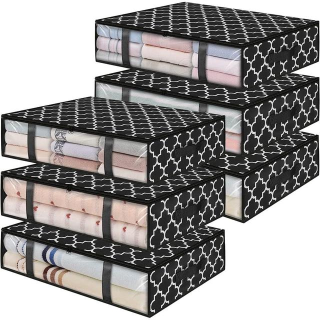 StorageRight Storage Bins Clothes Storage, Foldable Blanket Storage Bags, Under Bed Storage Containers for Organizing, Clothing, Bedroom, Comforter, Closet, Dorm, Quilts, Organizer,6-Pack Clover Black