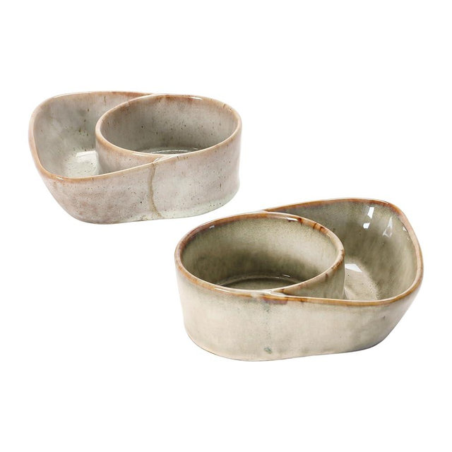 Creative Co-Op Stoneware Cracker & Soup Bowl, Reactive Glaze, 2 Colors (Each One Will Vary)