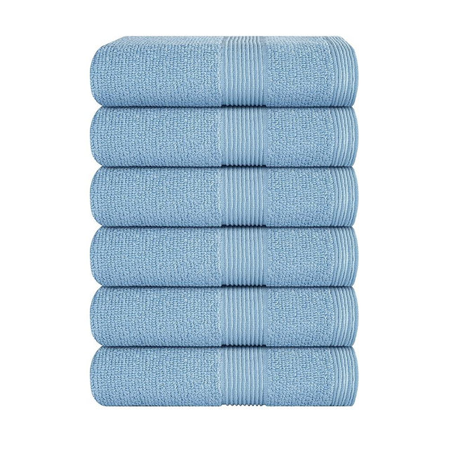 Belizzi Home Ultra Soft 6-Piece Hand Towel Set 16x28-100% Ringspun Cotton - Durable & Highly Absorbent Hand Towels - Ideal for use in Bathroom, Kitchen, Gym, Spa & General Cleaning - Sky Blue