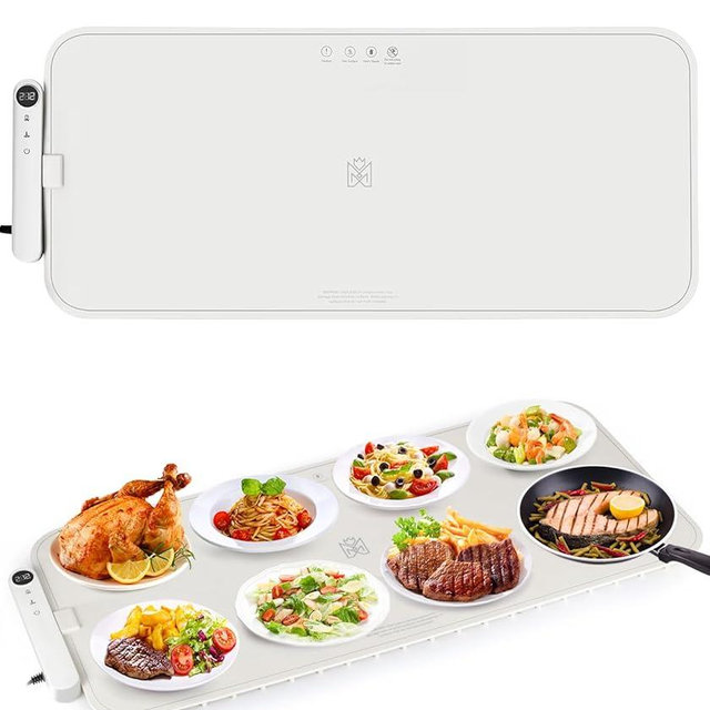 Warming Mat for Food Extra Large, MUZAMOX Graphene Warming Plate for Food with Rapid and Even Heating, Dishwasher-Safe Silicone Food Warming Mats for Countertop and Buffets Party - Gray, 36" x 16"