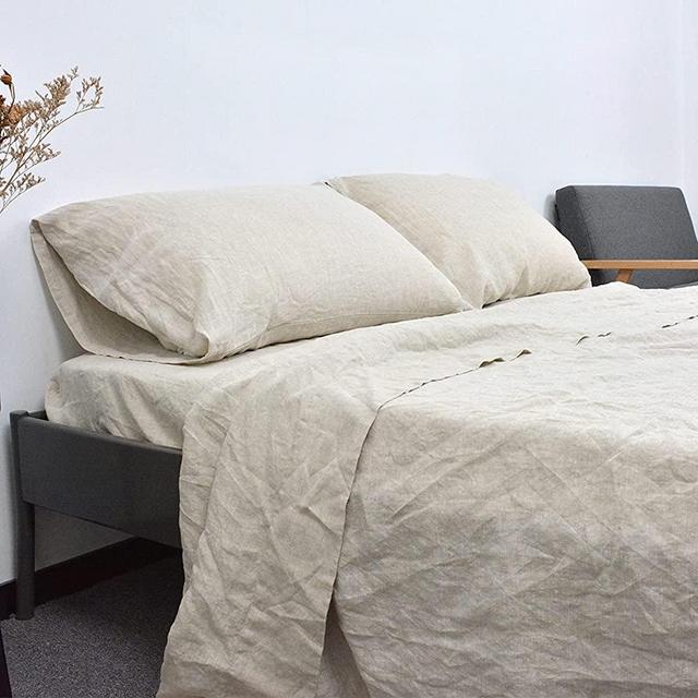 100% Linen Sheets Set Queen Size , Natural Linen Flax Bed Sheet ,4 Pieces (1 Flat Sheet & 1 Fitted Sheet & 2 Pillowcase), Breathable and Durable Flax Bed Set,Washed French Linen Sheet