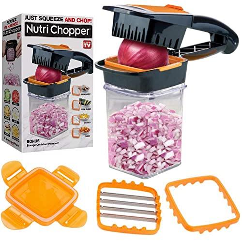 Nutrichopper Deluxe with 30% Larger Fresh-keeping Storage Containers - Vegetable Slicer that Chops, Cubes and Wedges, Multi-purpose Food Chopper with Stainless Steel Blades, As Seen On TV