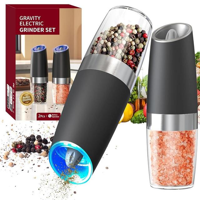 CIRCLE JOY Graviry Electric Salt and Pepper Grinder Set Automatic Salt and Pepper Grinder Set with LED Light, Battery Operated, Adjustable Coarseness, Large Capacity, for Home Kitchen BBQ