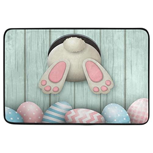 Easter Eggs Bunny Tail Door Mats Cute Rabbit Flowers Spring Floor Mat Indoor Outdoor Entrance Bathroom Doormat Non Slip Washable Egg Hunt Welcome Mats Home Easter Day Decor 23.6 x 15.7 inch