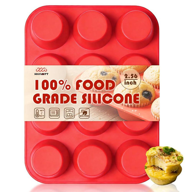 HKNMTT Silicone Muffin Pan for Baking, Cupcake Egg bites Brownie Mold 12 Cup Regular Size, Oven Safe BPA Free kitchen Appliances