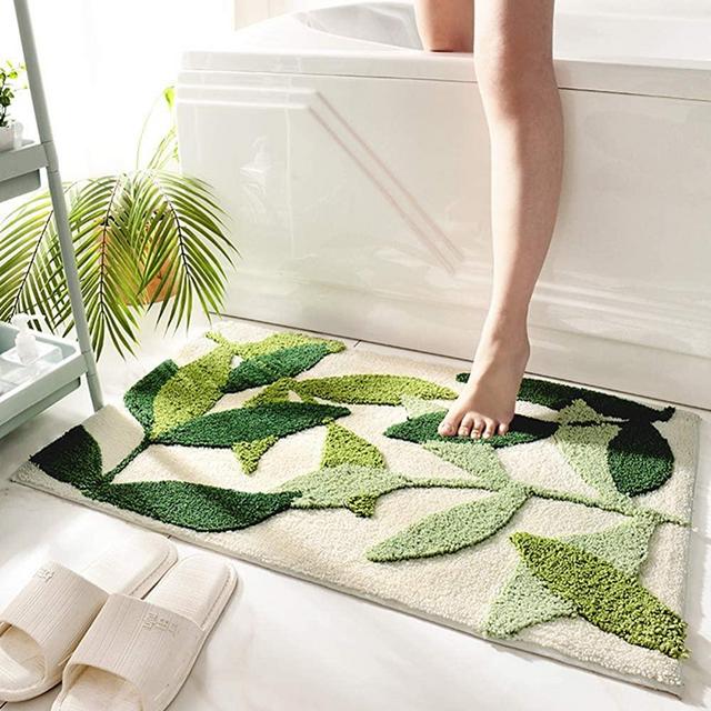 SOOFYLIA Extra Soft Flocking Bath Mats 18" X 26" Absorbent Non-Slip Bathroom Rugs Microfiber Shag Door Mat Thick Carpet Machine Washable Floor Mat for Tub Shower Bath Room Indoor Outdoor Leaves