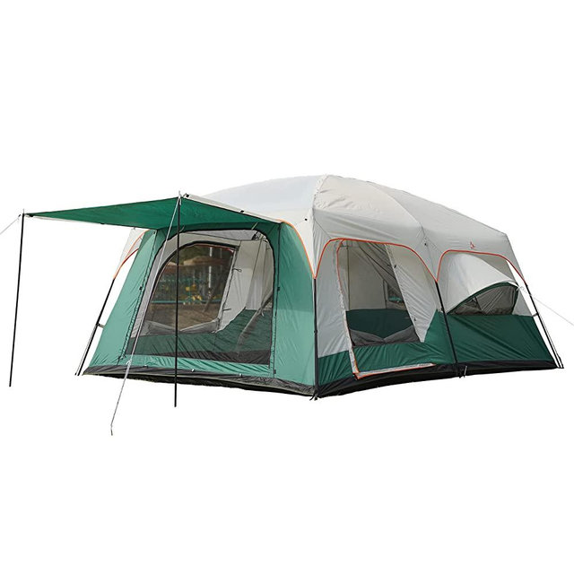 KTT Extra Large Tent 12 Person(Style-A),Family Cabin Tents,2 Rooms,Straight Wall,3 Doors and 3 Window with Mesh,Waterproof,Double Layer,Big Tent for Outdoor,Picnic,Camping,Family Gathering.