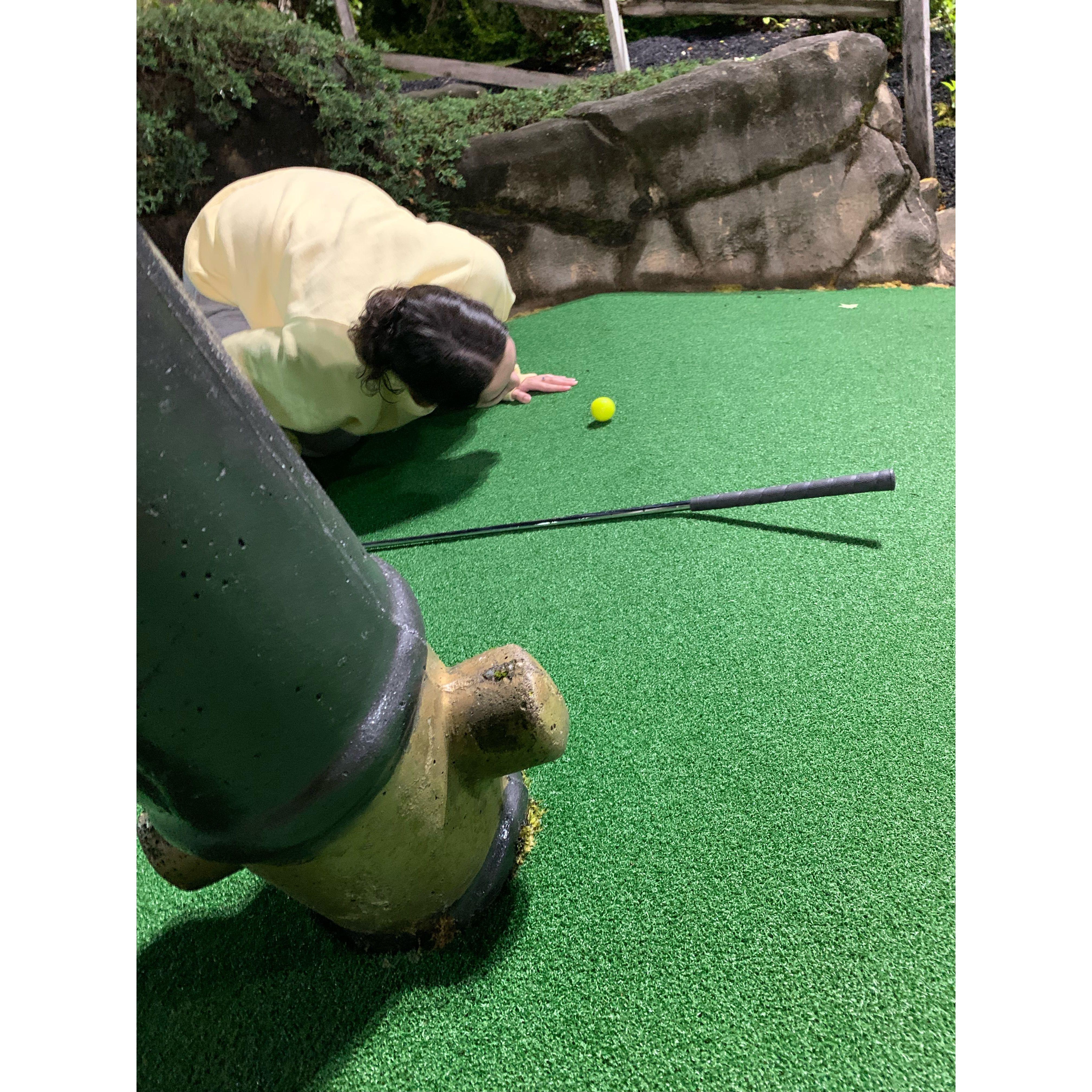 Trip to Lake George for the 4th of July, Jullia would go on to win this game of mini golf even though Matt said he would win.
