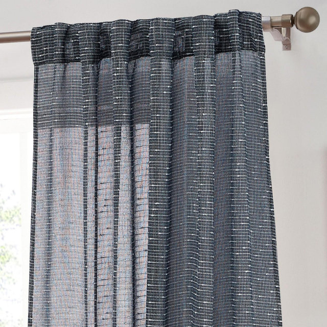 HLC.ME Emily Faux Linen Semi Sheer Light Filtering Back Tab Pocket Lightweight Window Curtains Drapery, 2 Panels - Navy Blue, 54 W x 84 L