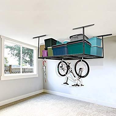FLEXIMOUNTS 4x6 Heavy Duty Overhead Garage Adjustable Ceiling Storage Rack, 72" Length x 48" Width x 40" Height (Black)