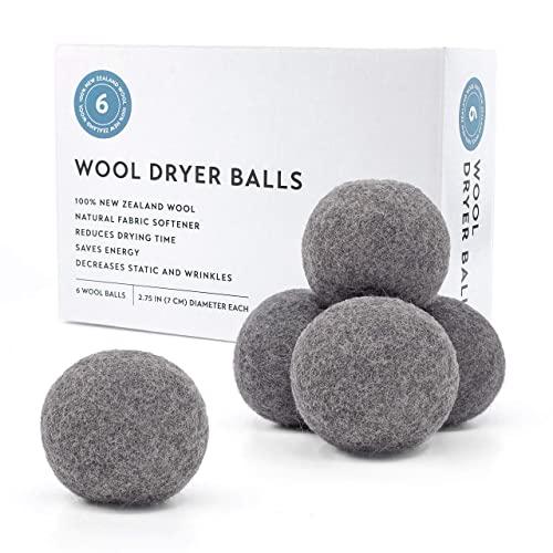 Wool Dryer Balls Eco Friendly Alternative to Dryer Sheets, 100% New Zealand Wool, Organic, Handmade and Reusable (6 Pack XL) Dryer Ball. Reduce Wrinkles and Decrease Drying Time