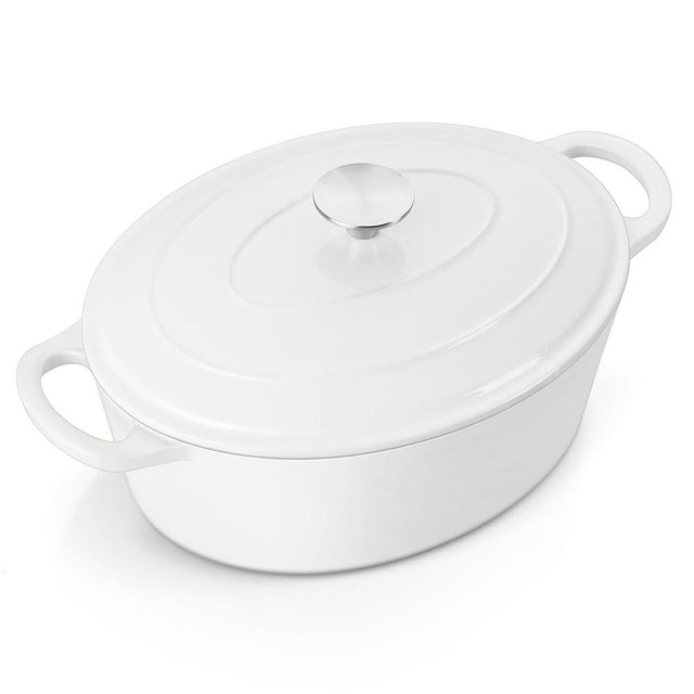 E-far 7QT Oval Dutch Oven Pot with Lid, Enameled Cast Iron Dutch Oven with Dual Handles for Sourdough Bread Baking Cooking, Nonstick Enamel Coated Cookware(White), Oven Safe & Easy Clean