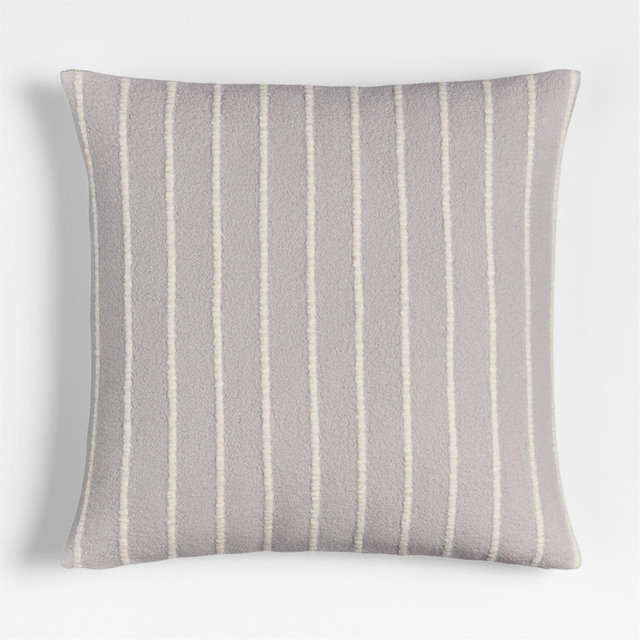 Selma Wool Blend Stripe 23"x23" Light Grey Throw Pillow with Feather Insert