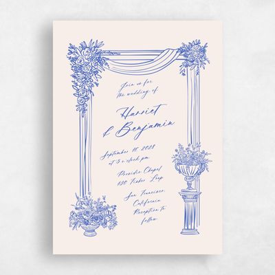 Cornflower Blue Wedding Invitation - Josette Portrait