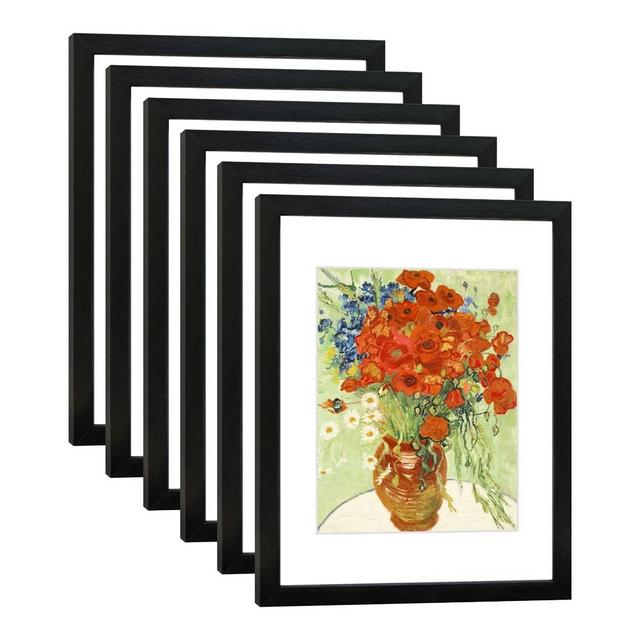 DEKWINN 11x14 Picture Frame Set of 6 with Real Glass for Pictures 8x10 with Mat or 11x14 Without Mat, Wall Gallery or Tabletop display Photo Frames in Black