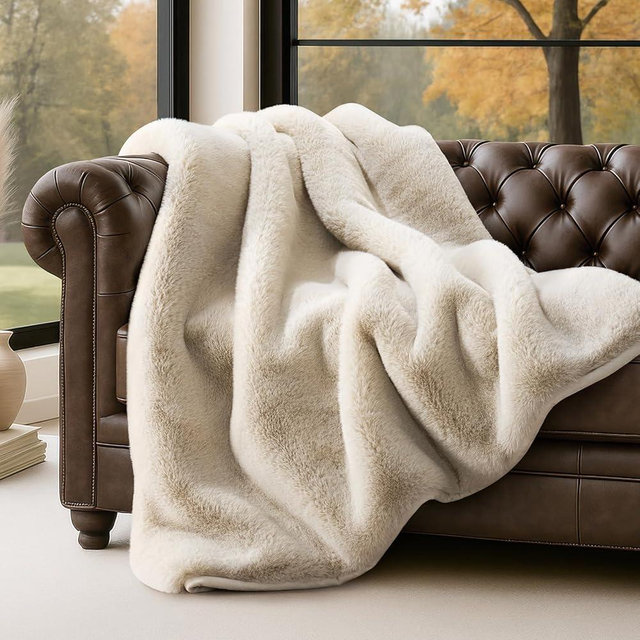 EVERGRACEHOME Luxury Soft Faux Chinchilla Fur Throw Blanket for Couch, Warm Thick Heavy Winter Throw Blanket 1220GSM for Bed, Fluffy Cozy Mink Blanket with Reversible Velvet, Birch Mink, 60"x80"
