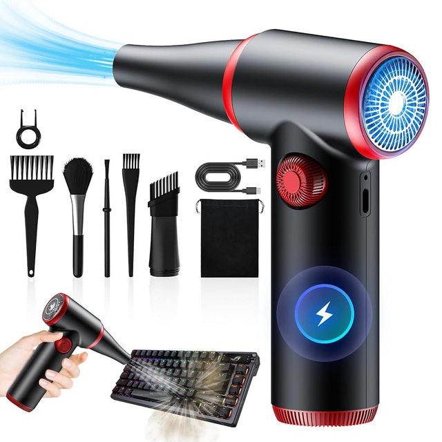 ATEngeus Compressed Air Duster, Stepless Speed Electric Air Duster, 100500RPM Cordless Air Duster with LED Light, Rechargeable Air Blower Replaces Canned Air, Keyboard Cleaner for Laptop, PC