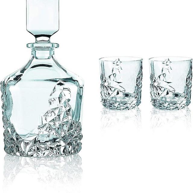 Nachtmann Sculpture Collection Crystal Glass Decanter and 2 Whiskey Tumblers, Set of 3, Clear Glass, Whiskey, Bourbon, or Tequilla Decanter with Glass Stopper and Tumbler