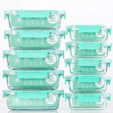 [10-Pack] Glass Food Storage Containers with Lids, Airtight, BPA Free, Meal Prep Containers for Kitchen, Home Use