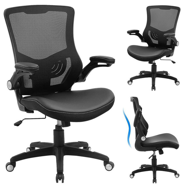 X XISHE Ergonomic Adjustable Height Home Desk, Swivel Mesh Midback Computer Lumbar Support and Flip-up Armrests Executive Office Task Chair, Black, 22.5x24x42