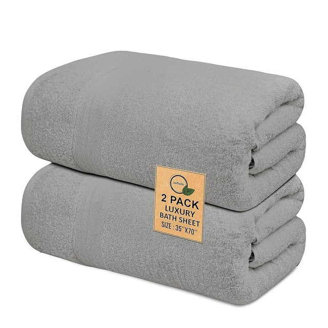 Softolle 100% Cotton Luxury Bath Sheets - Pack of 2 (35" x 70") | Super Soft, Quick-Dry & Highly Absorbent Towels for Bathroom, Home, Spa & Gym (Silver Grey)