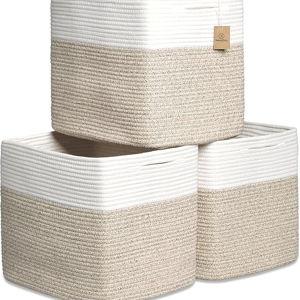 NaturalCozy 13x15x13 Kallax Storage Cubes Bins, 3 Pack | Cotton Rope Cube Storage Bin Woven Baskets for Organizing | Kallax Insert Storage Baskets for Shelves Organizer, Kids Toy, Closet Baby Nursery