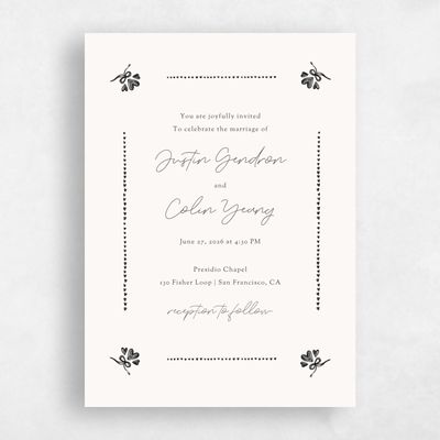 Beige Bordered Wedding Invitation - Coeur Portrait