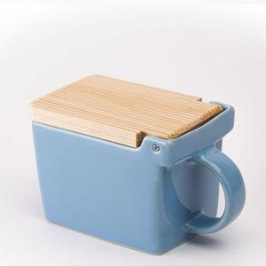 Zero Japan Bee House Premium Salt Box with Hinoki Lid - Container for Sea Salt and Spices - Elegant Cellar for Kitchen Countertop - Ocean Blue, 16 oz