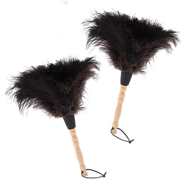 Midoneat Natural Black Ostrich Feather Duster ,2 Packs ,Car Duster Interior/Exterior Cleaner,Duster for Blinds Kitchen Keyboard Office , Smart and Soft and Fluffy Duster (Black)