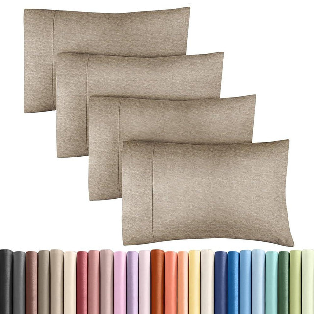 King Pillow Cases Set of 4 - Ultra Soft Hotel Quality Pillowcase Covers - Comfy, Cozy & Wrinkle Free - Shrinkage and Fade Resistant - Machine Washable Pillow Protectors - 4 Piece Set - Heathered Beige