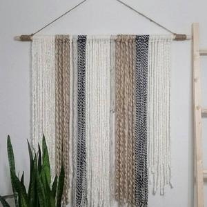Extra Large Yarn Tapestry, Yarn Wall Hanging, Ivory, Black and Beige 4ft