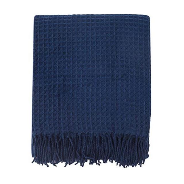 EverGrace Waffle Throw Blanket 60 x 50 Lightweight Soft Cozy Fringe Throw Blanket for Bed Sofa Couch (Waffle-Navy)