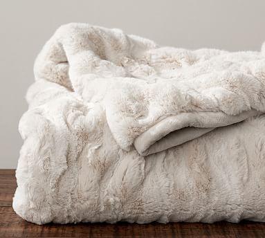 Ruched Faux Fur Throw - Ivory