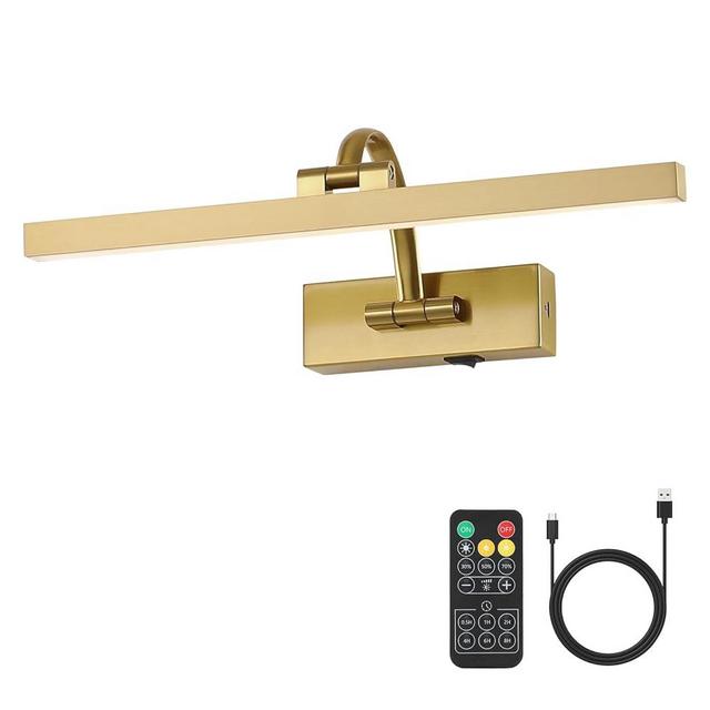DESOOP Picture Lights for Wall Battery Operated, Brass Art Lighting for Paintings with Remote and Timer, Wireless Gallery Light for Portrait Frame Artwork, 16'' Inch 3CCT Dimmable