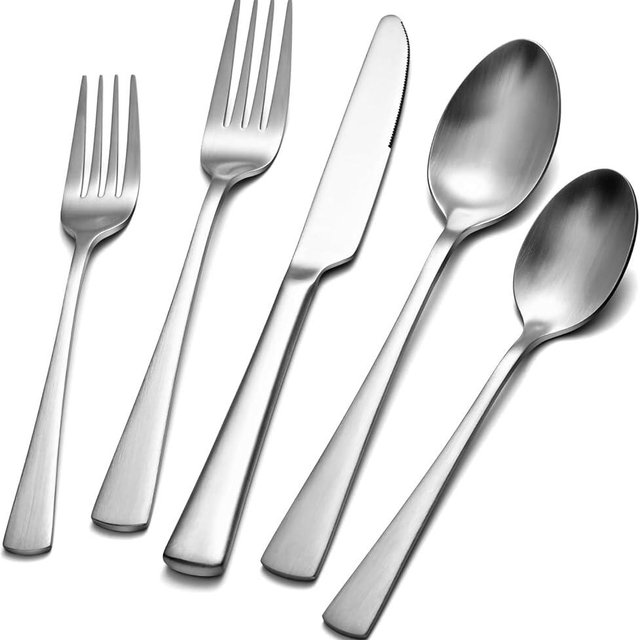 KINGSTONE Silverware Set for 12, 60-Piece 18/10 Stainless Steel Flatware Set, Forged Cutlery Set Matte Satin Finish for Home, Restaurant, Wedding, Party,Gift, Dishwasher Safe