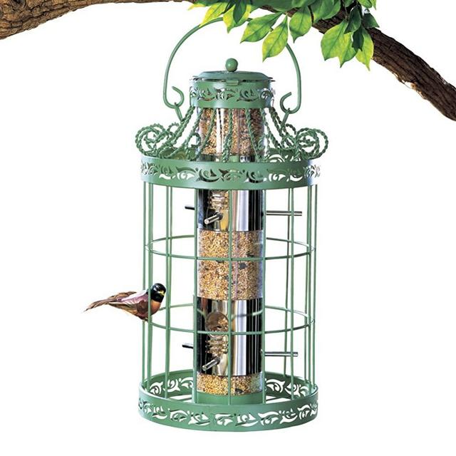 Collections Etc Springtime Hanging Bird Feeder, Vintage French Country-Inspired Green Design, 7 3/4" L x 7 3/4" W x 16 1/2" H, Green