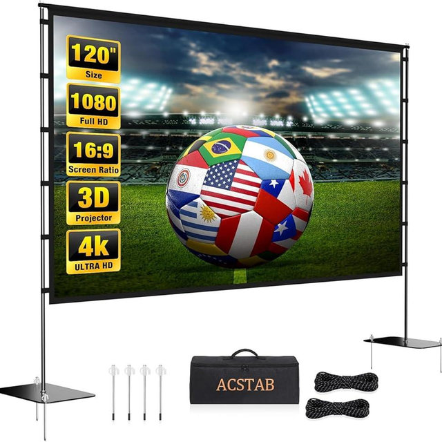 ACSTAB Outdoor Projector Screen with Stand - 120 Inch Portable Projector Screen Outdoor Indoor Projection Screen 16:9 4K HD Movie Screens with Carry Bag Can Enjoy Home Theater Projection Screens